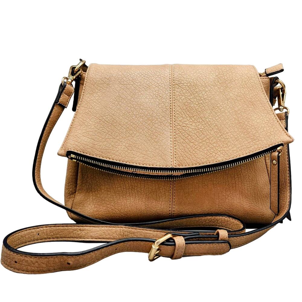 Urban Expressions Tan Faux-Leather Gold-Accents Zippered Shoulder/Handle Bag